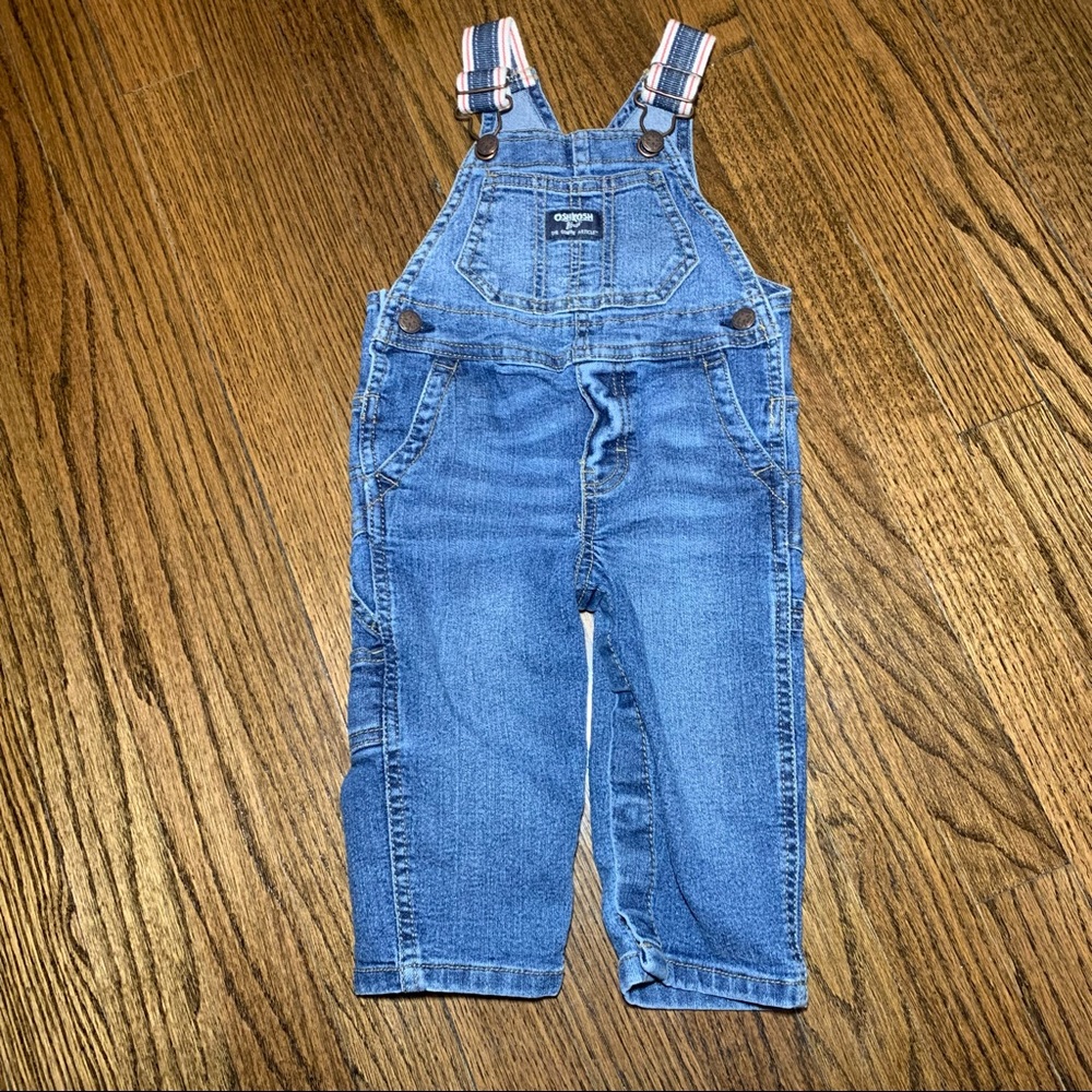 Oshkosh Infant Denim Overalls Red Blue White Striped Straps Size 12mβ